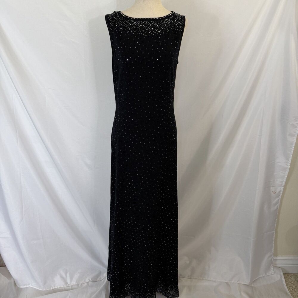 $1895 St John Shimmer Sequin Santana Knit Floor-Length Gown Sz 6 Black Paillette